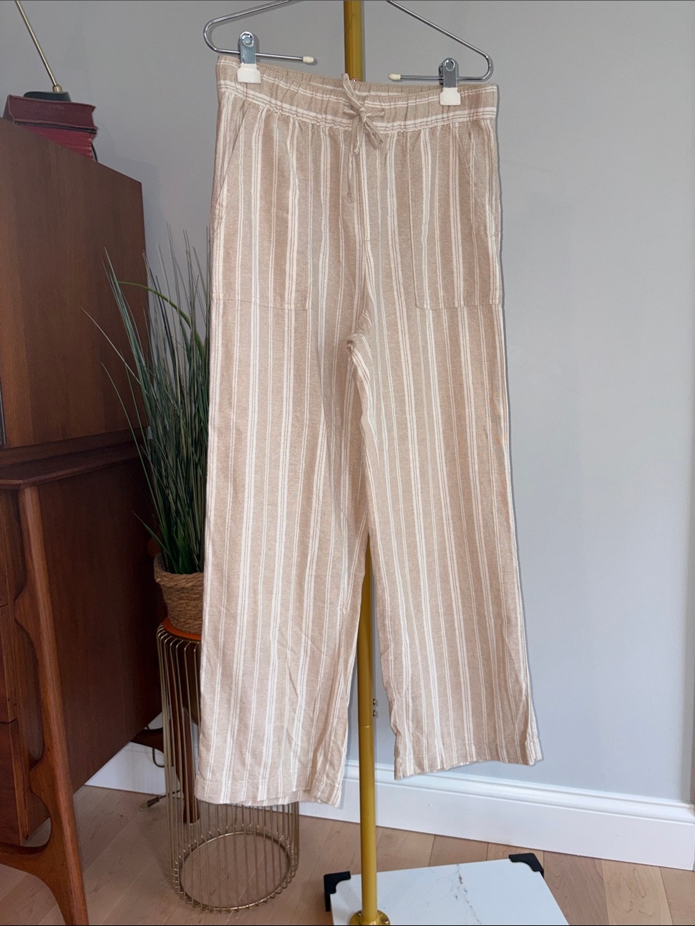 GAP Beige and White Striped Wide Leg Pants